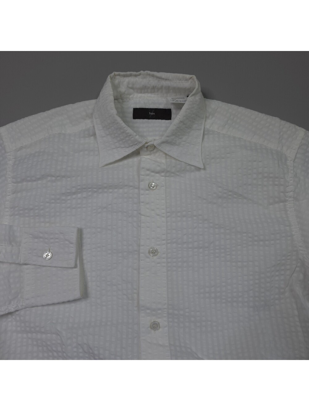 Z Zegna City White Stripe Seersucker Button Up Shirt Breathable 38 15 S